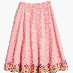 Madewell Embroidered Gingham Circle Skirt - Size 6